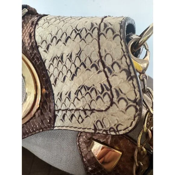 Dolce & Gabbana Y2K Brown Gold Leather & Jute Shoulder Bag Statement Charm Strap - Picture 12 of 16